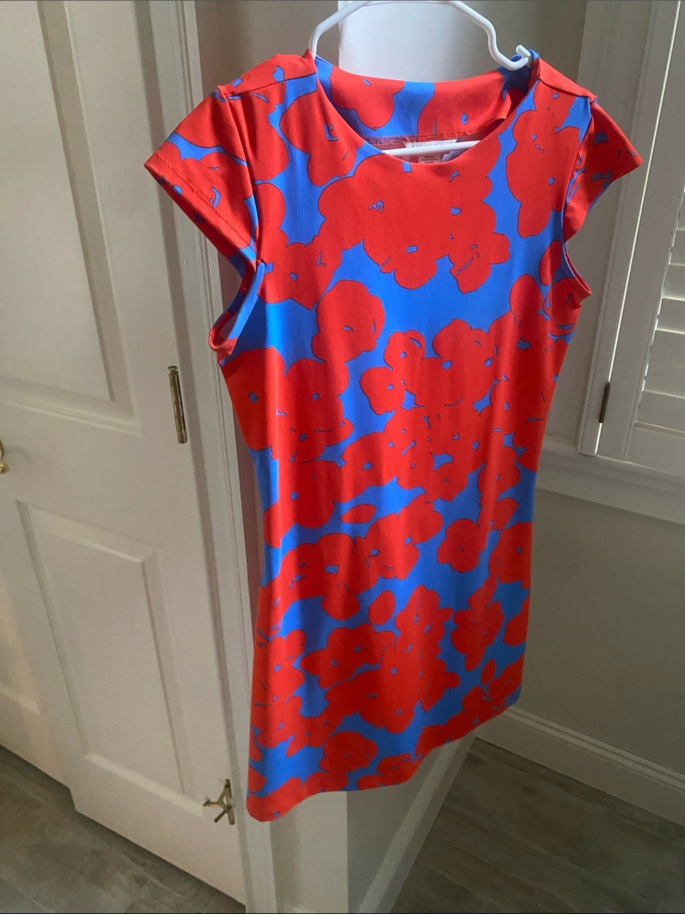 MAHI GOLD Bright Red Floral Shift on Blue - Picture 3 of 4